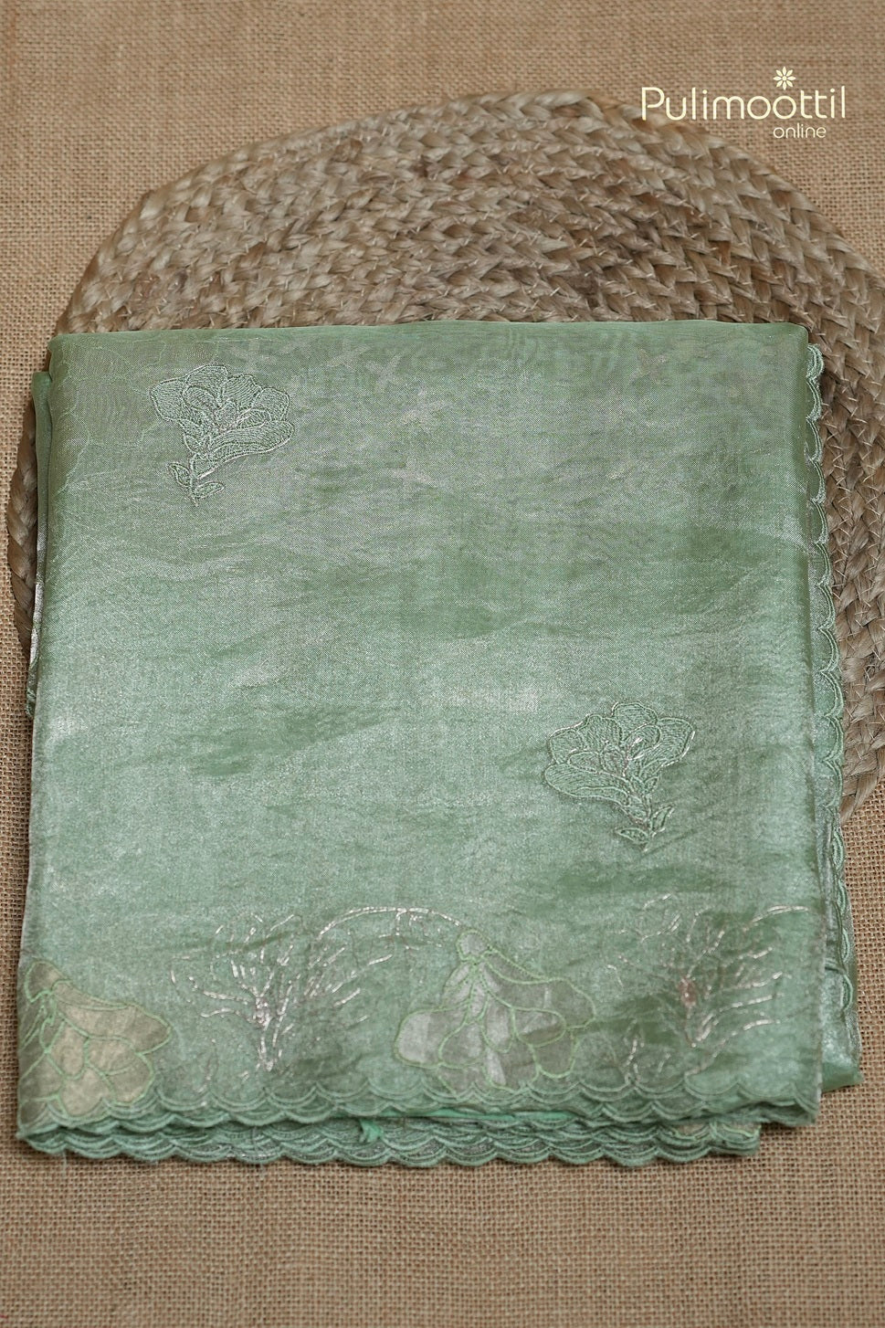 Pista Green Colour Rose Gold Tissue Organza Saree