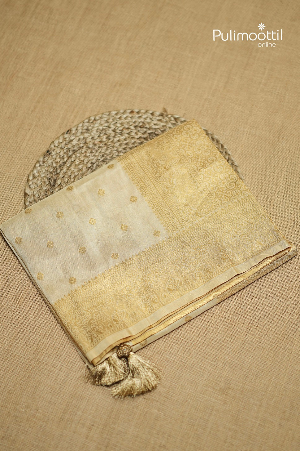 Offwhite Colour Golden Tissue Traditional Fancy Saree