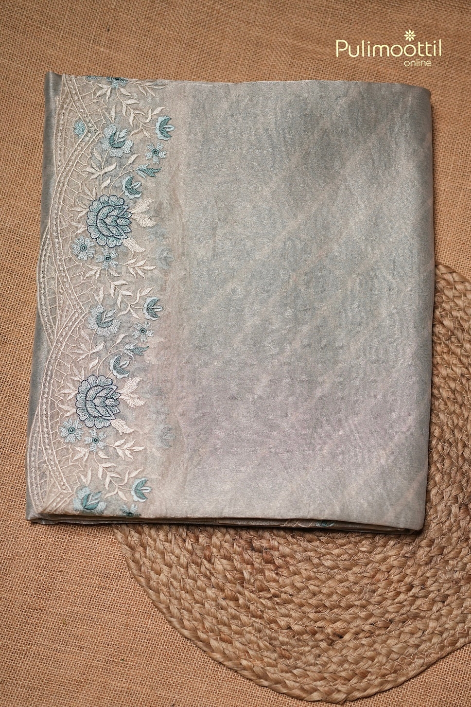 Powder Blue Colour Silver Tissue Organza Fancy Saree
