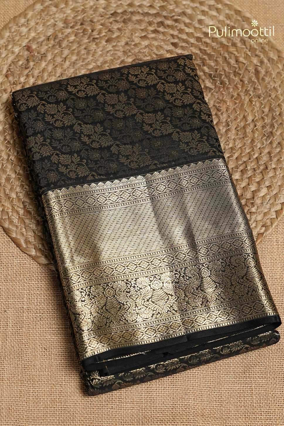 Black Colour Kanchipuram Designer Saree