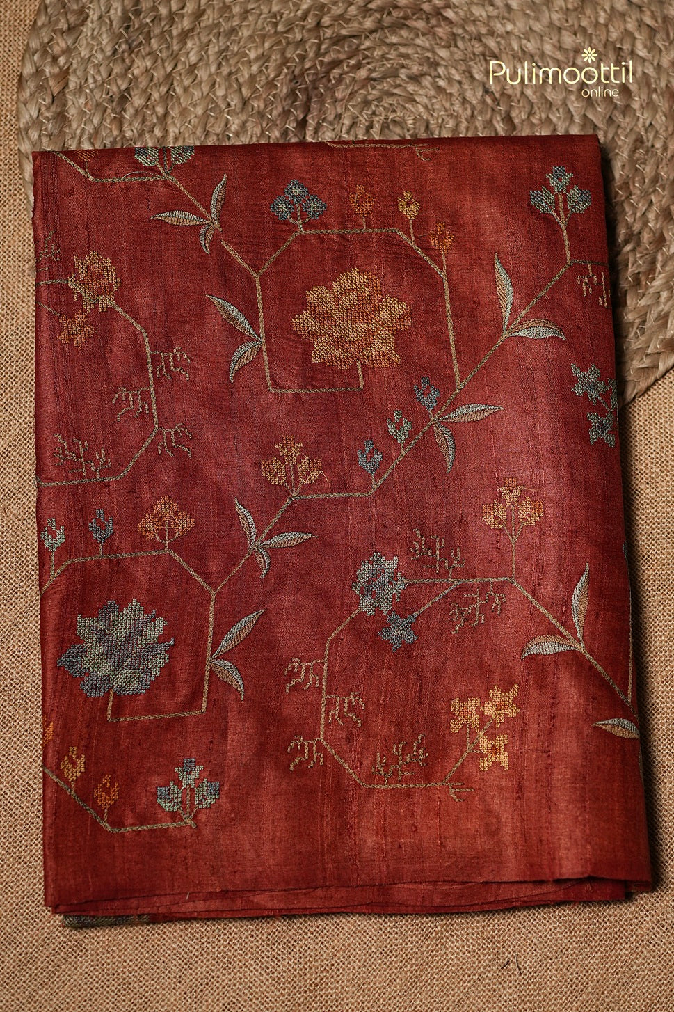 Brick Red Colour Jute Silk Saree