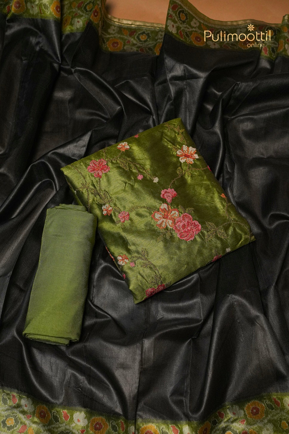 Light Green Semi Tussar Unstitched Salwar Set