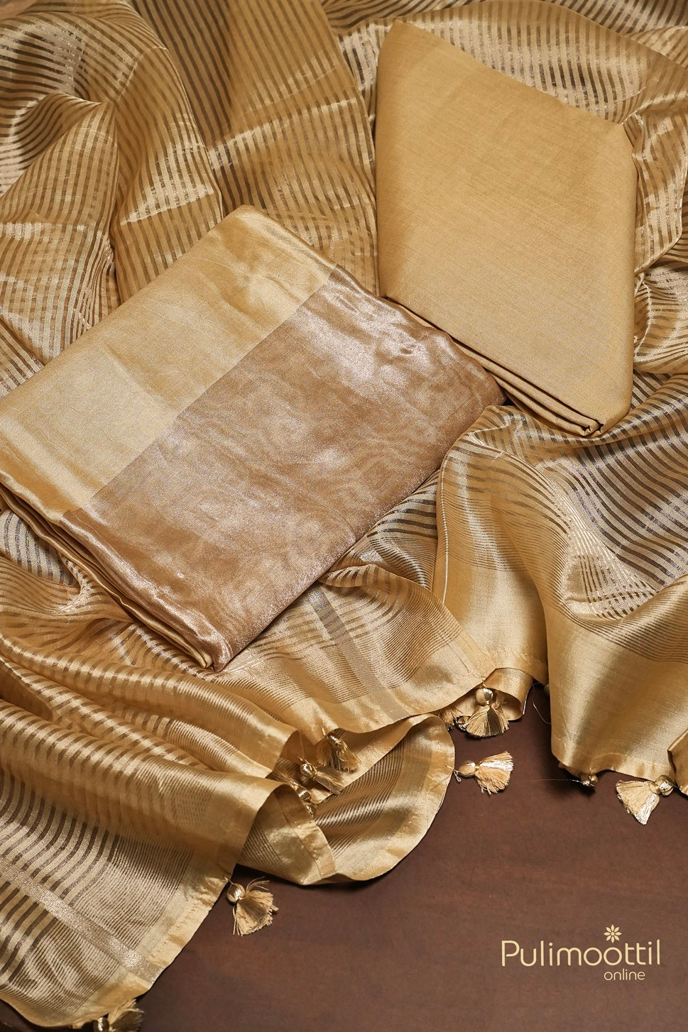 Light Golden Pure Silk Unstitched Salwar Set