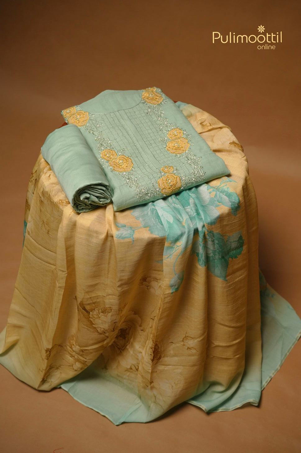 Pista Green Chanderi Unstitched Salwar Set