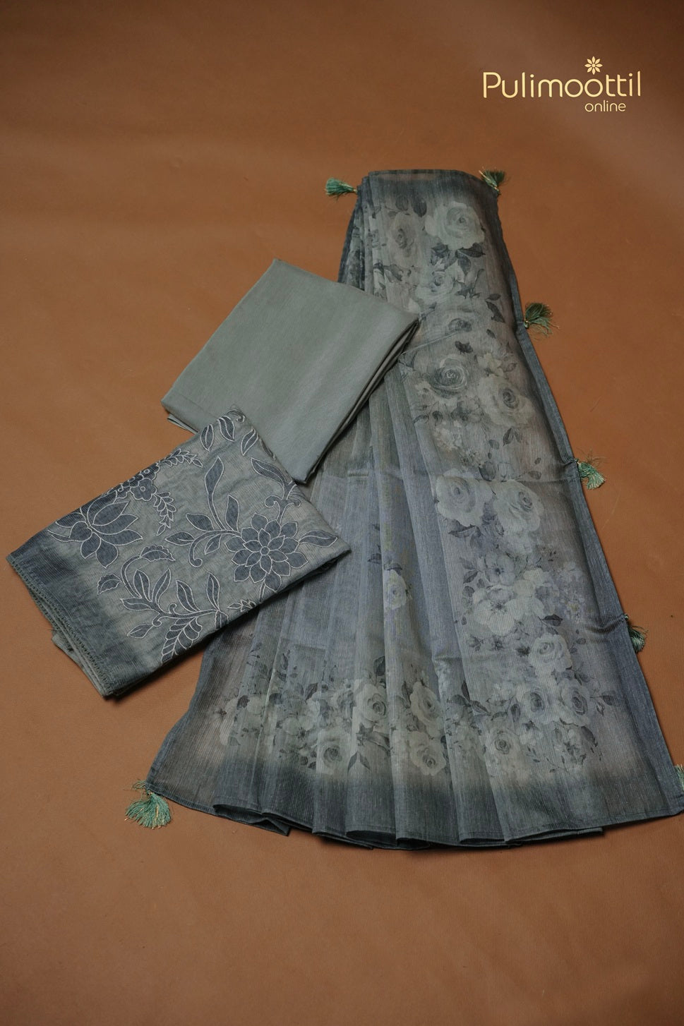 Sage Green Semi Jute Unstitched Salwar Set