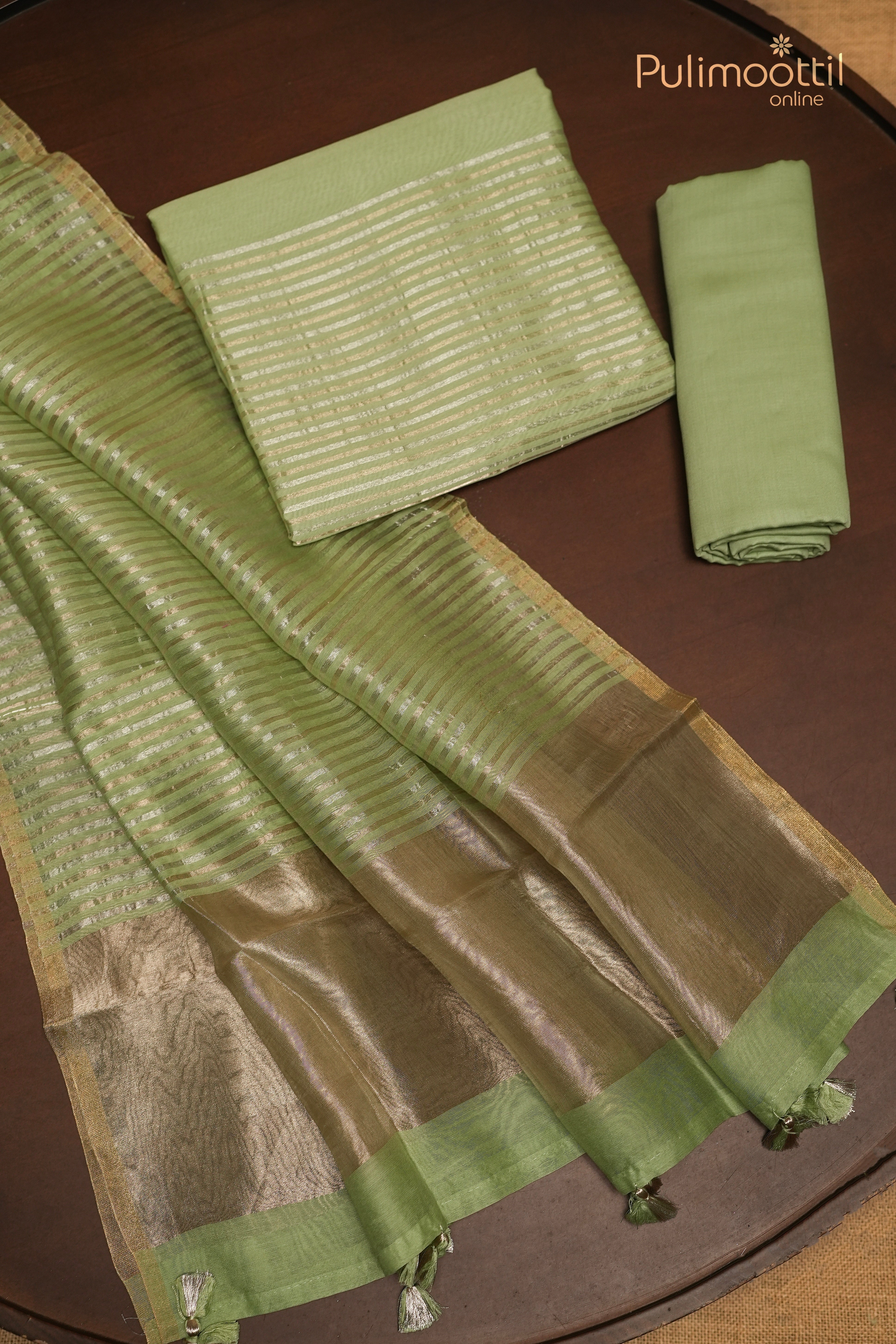 Pista Green Chanderi Unstitched Salwar Set