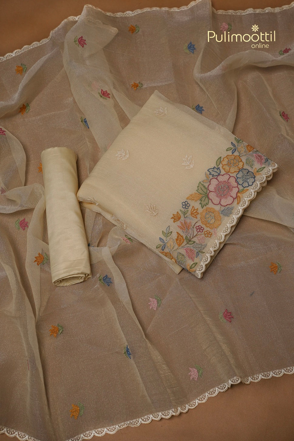 Ivory Crushed Organza Unstitched Salwar Set