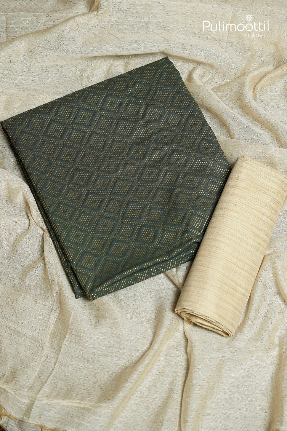 Hunter Green Cotton Unstitched Salwar Set