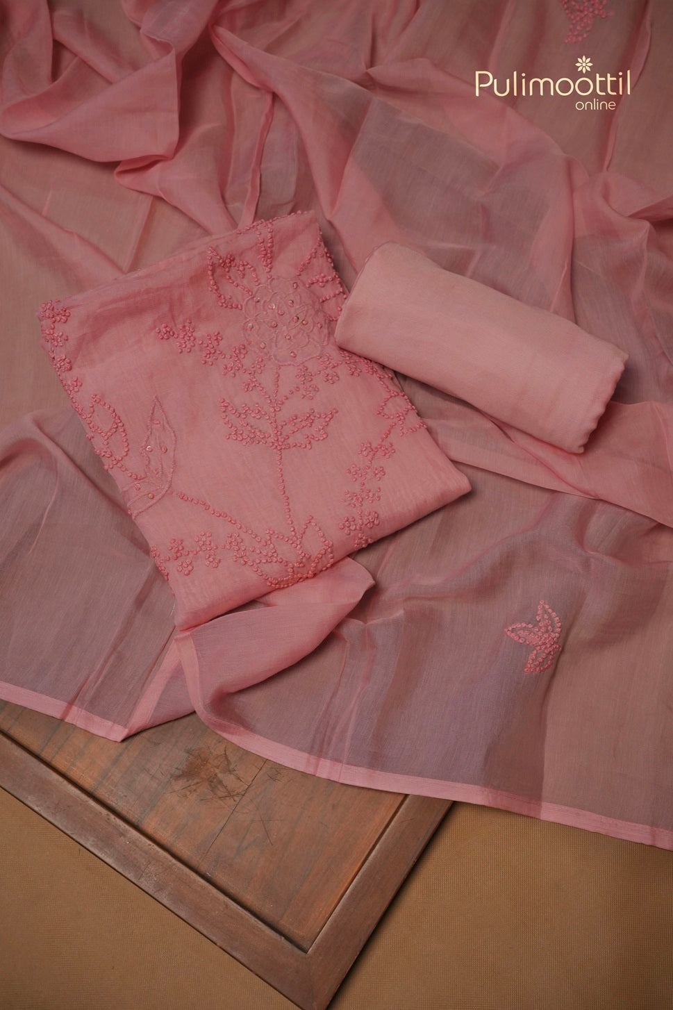 Baby Pink Chanderi Unstitched Salwar Set