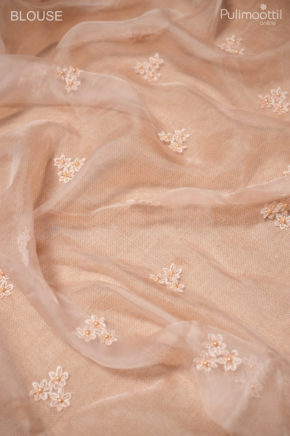 Light peach color glass organza saree