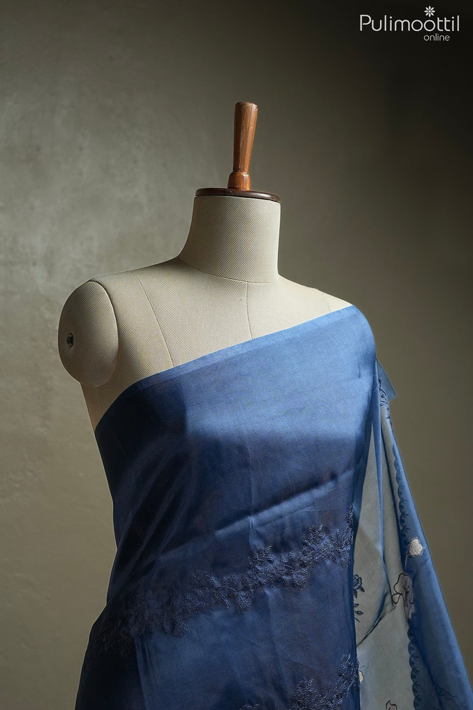 Dark German blue color organza fancy saree