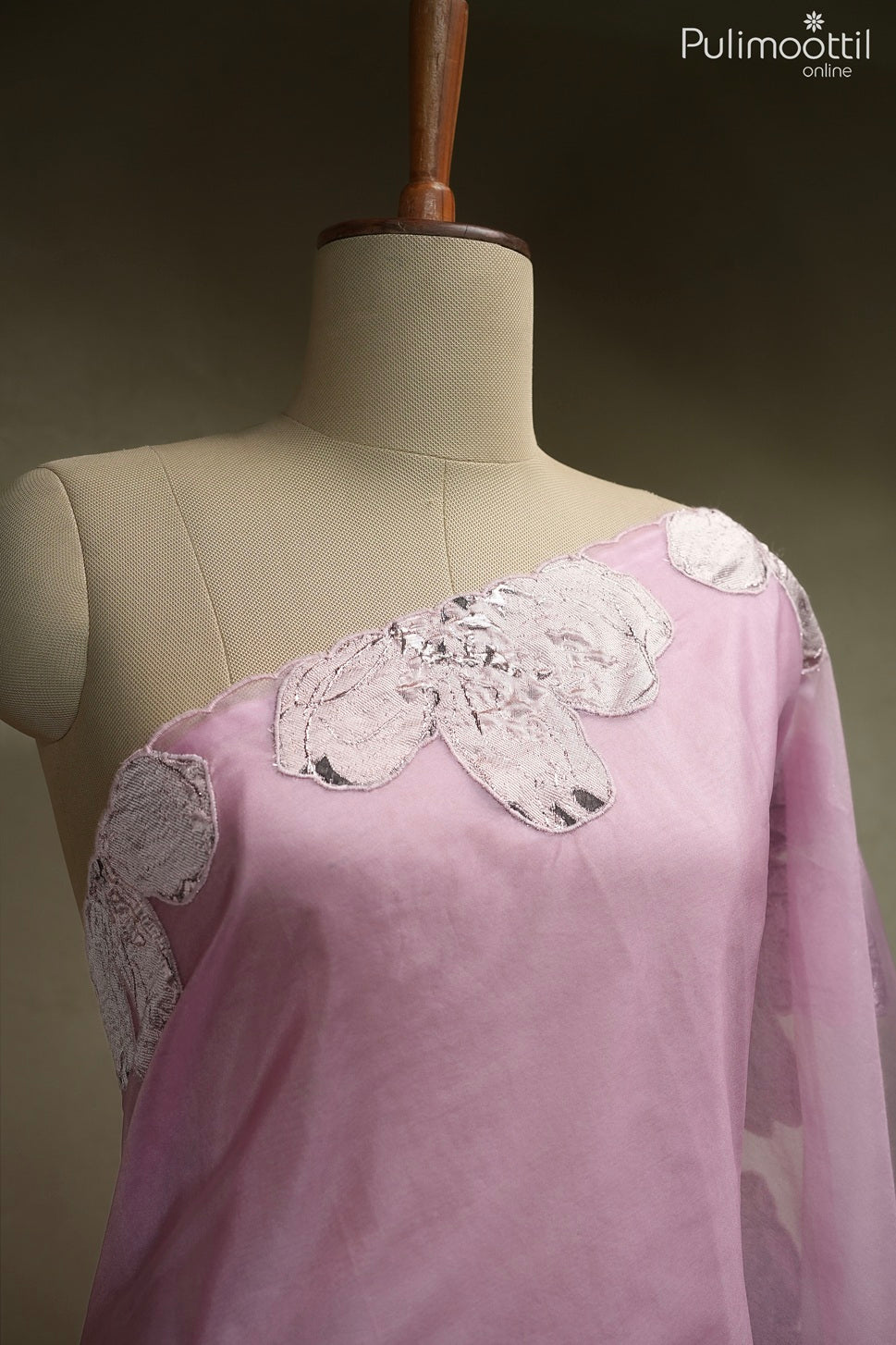 Onion pink color organza fancy saree