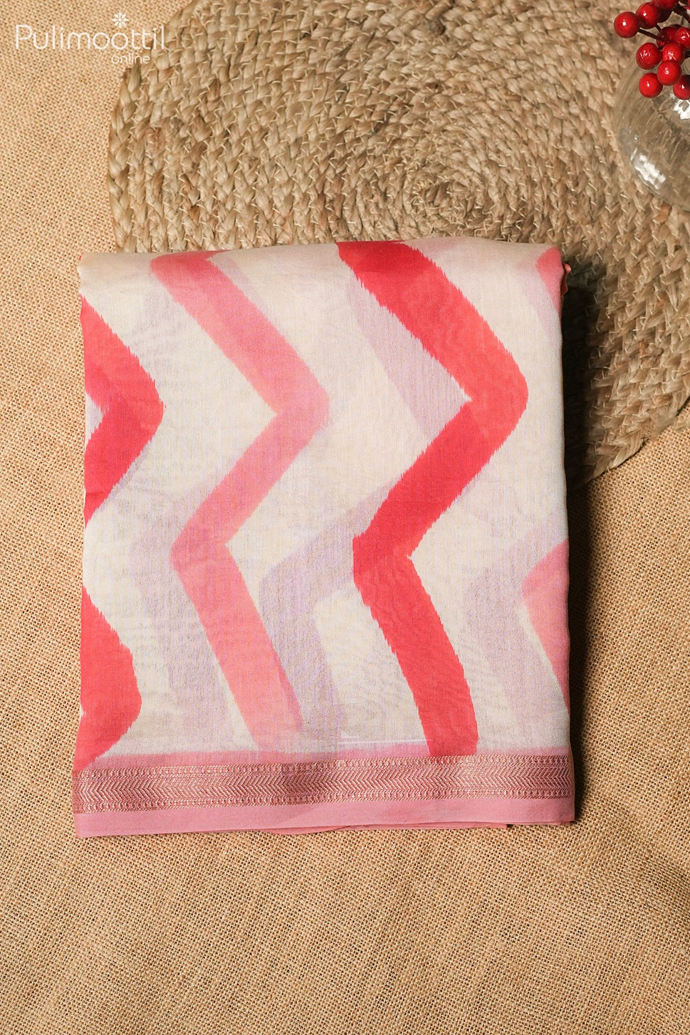 Dark cream color Chanderi silk saree