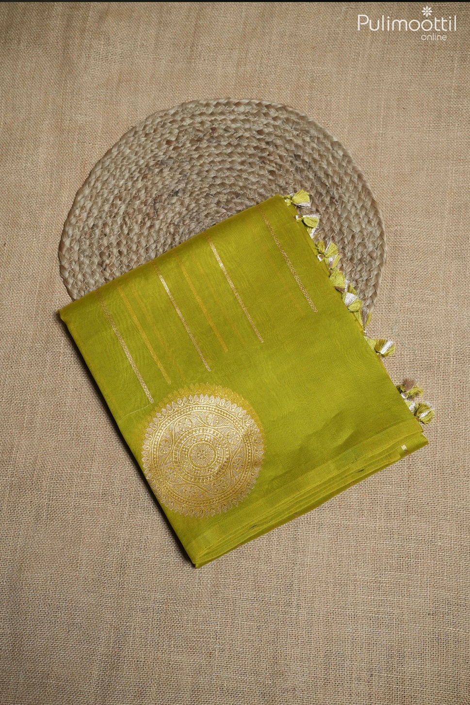 Olive yellow color organza fancy saree