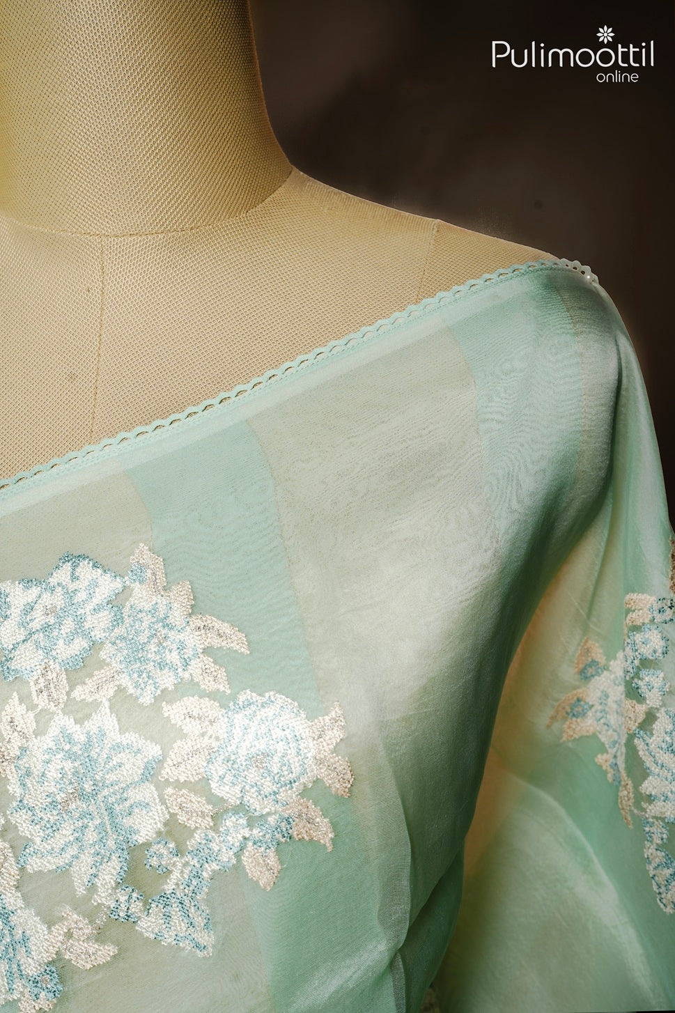 Light mint green organza fancy saree