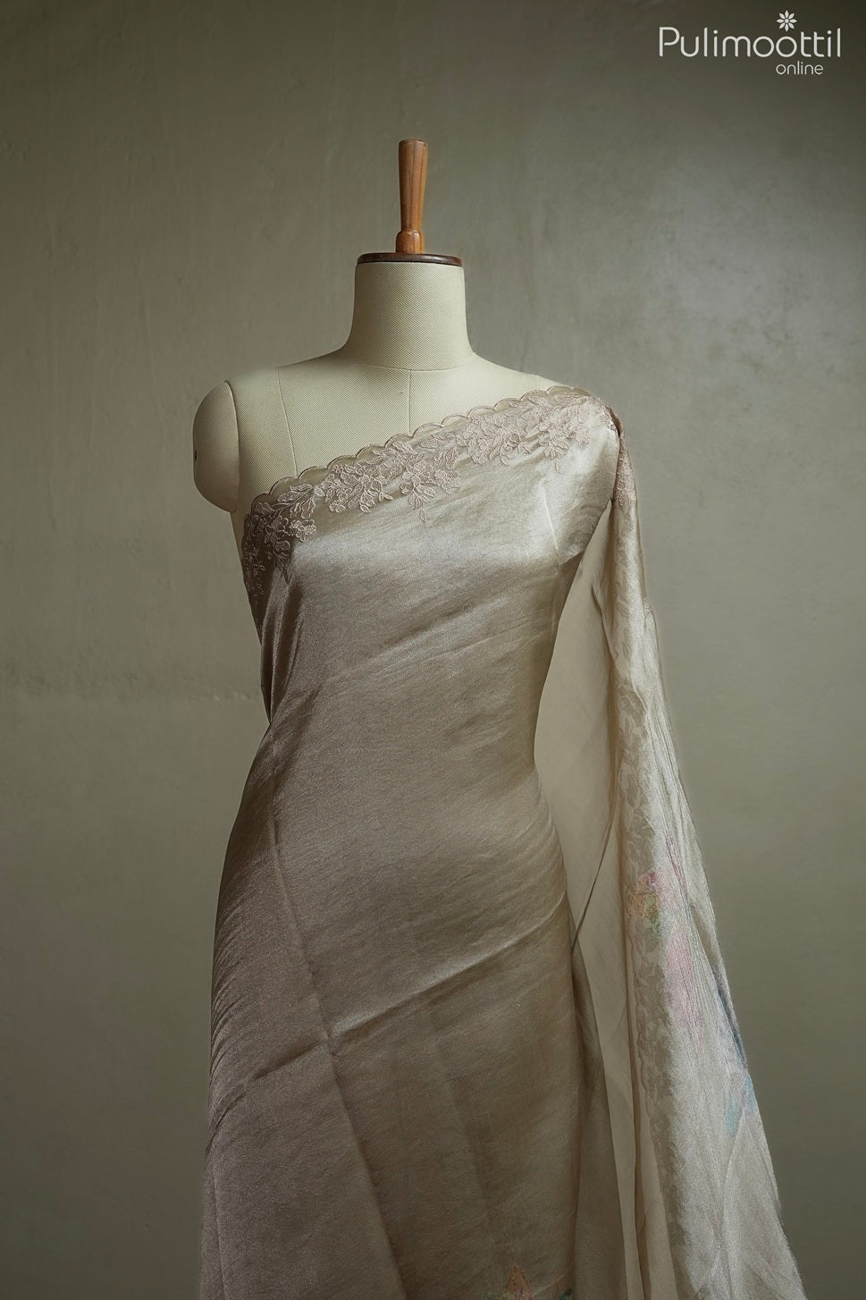 Chikoo color tissue organza fancy saree