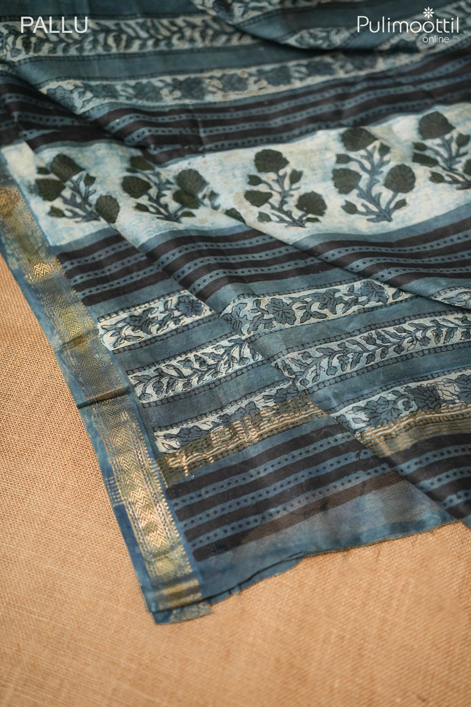 Dark blue color Chanderi saree.
