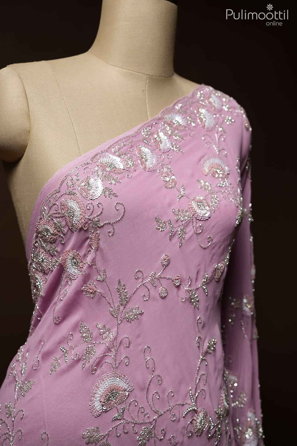 Pink lavender color georgette fancy saree