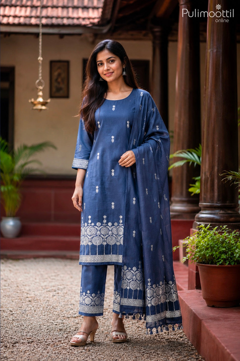 Blue Chanderi Silk Unstitched Salwar Set