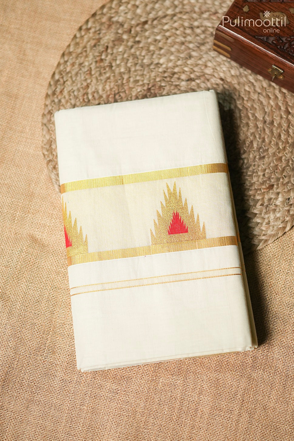 Off white color Kerala traditional golden set saree