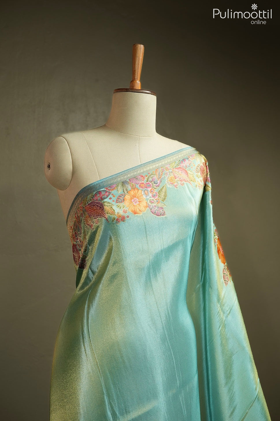 Turquoise blue color golden tissue Banarasi saree
