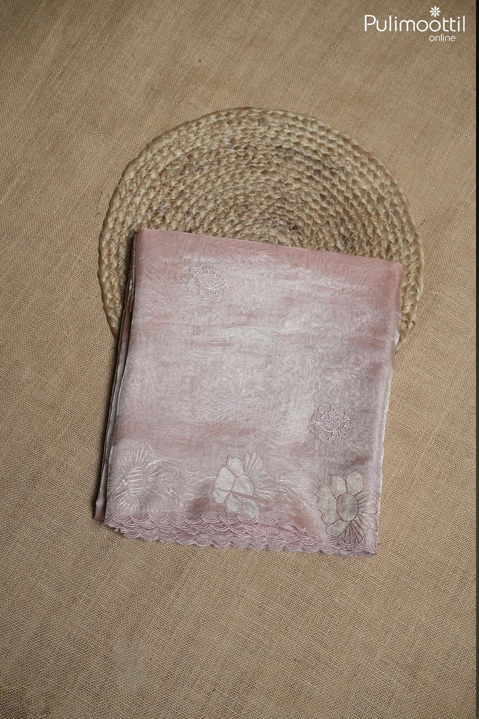 Baby pink color tissue organza fancy saree
