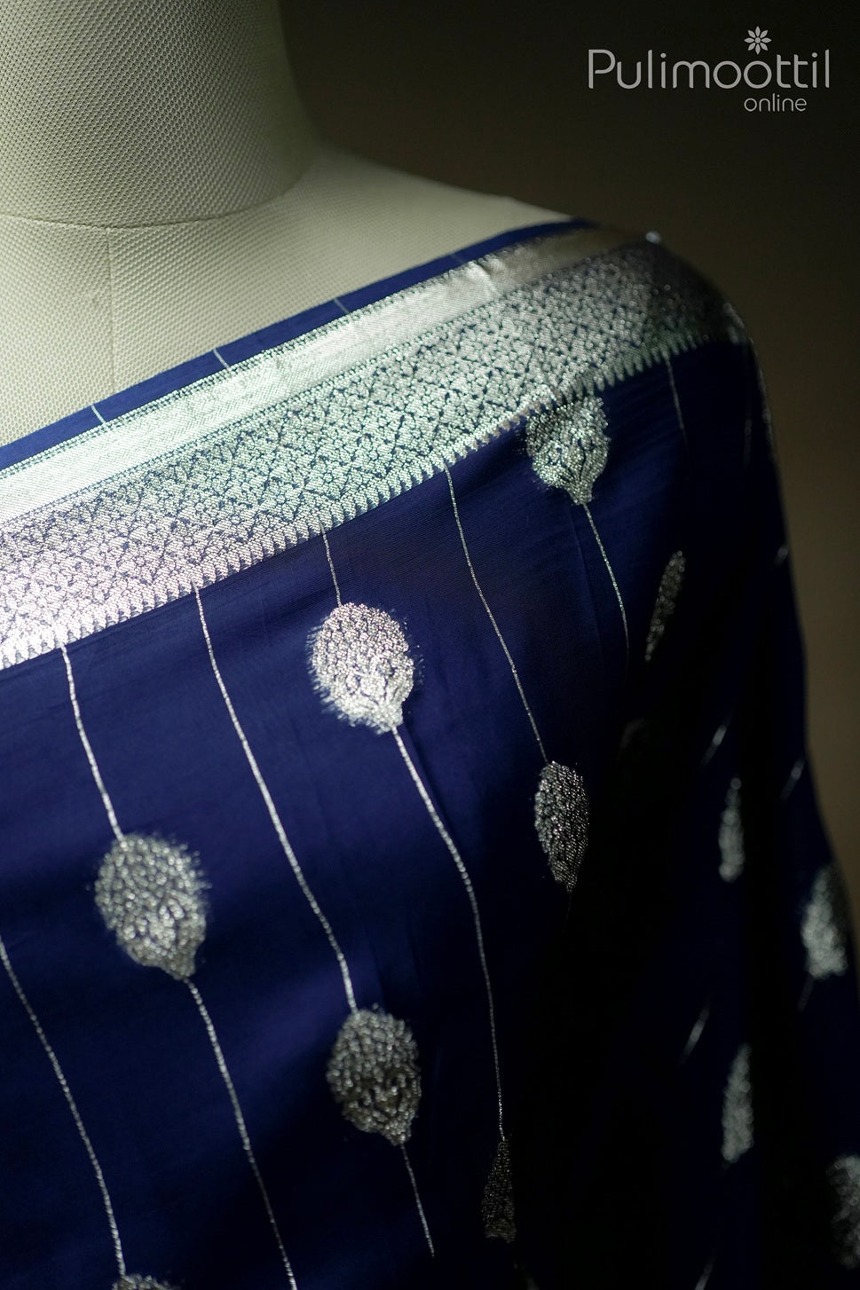 Classic blue color organza Banarasi saree