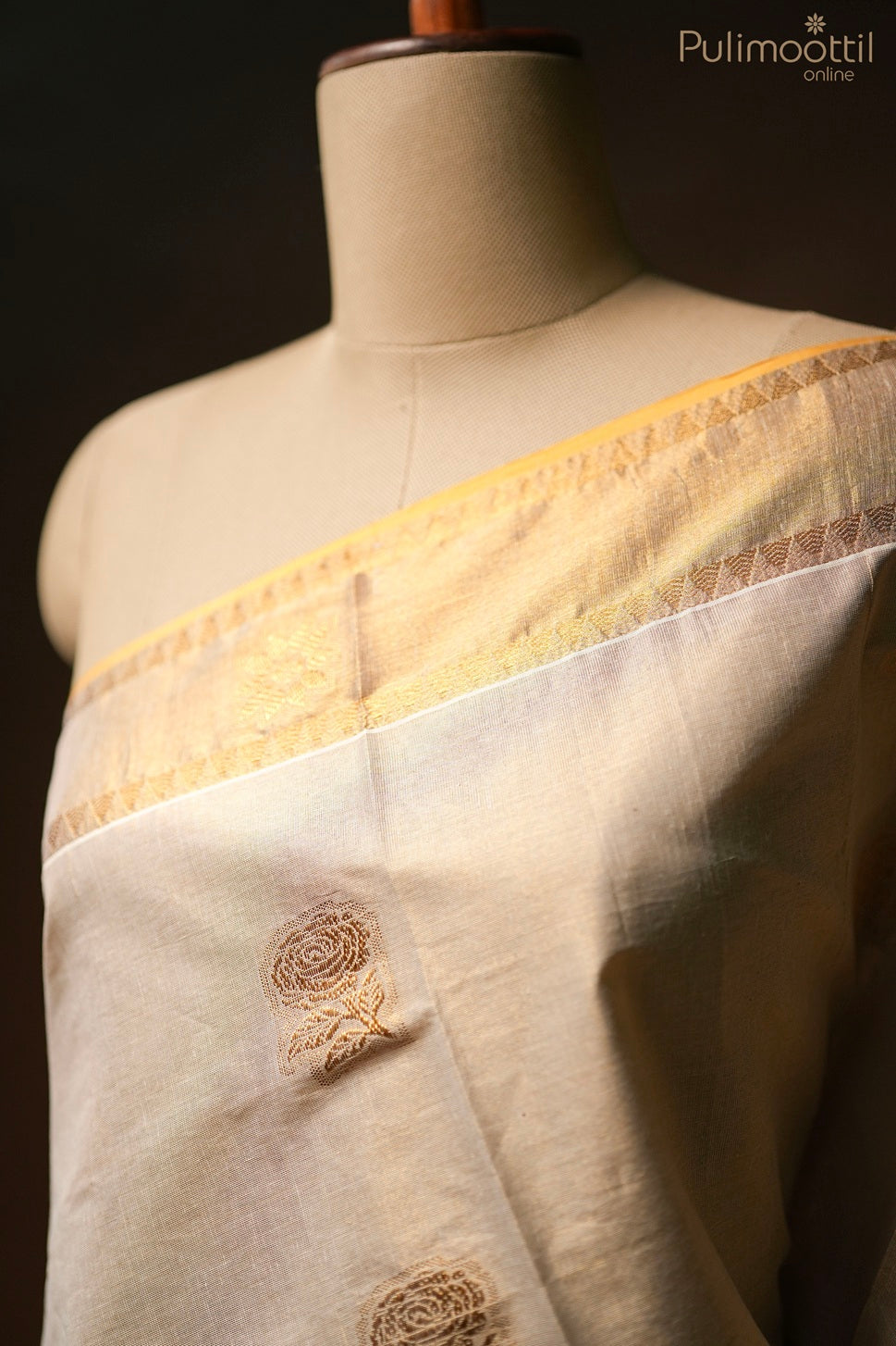 Kerala traditional golden tissue set saree
