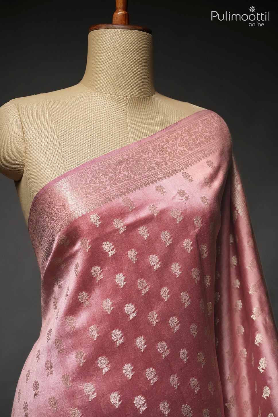 Dusty peach color Chiniya silk saree