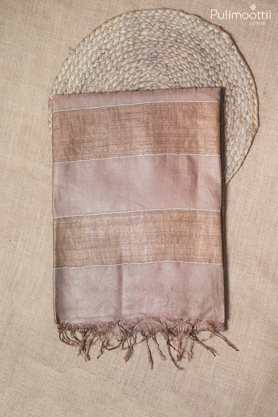 dark chikku color Tussar silk saree