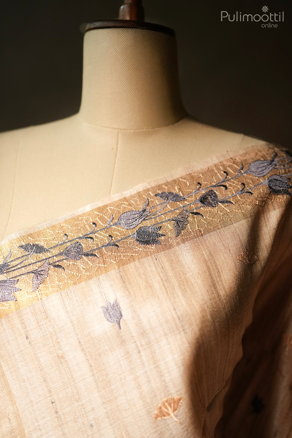 Dark butter cream color jute silk saree