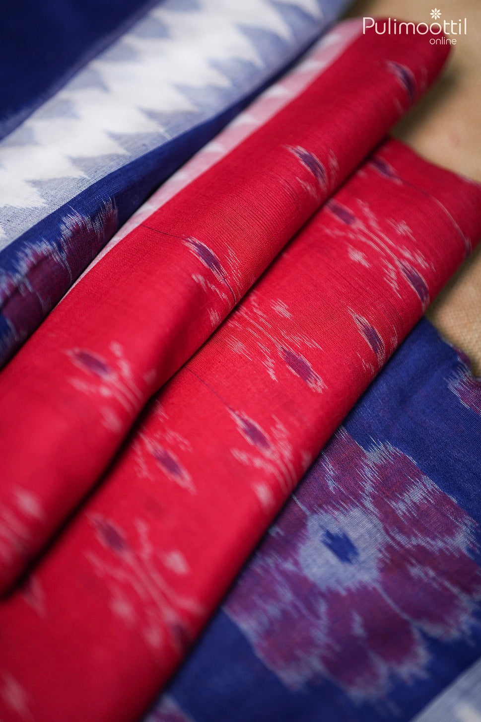 Multi color Ikat printed cotton saree