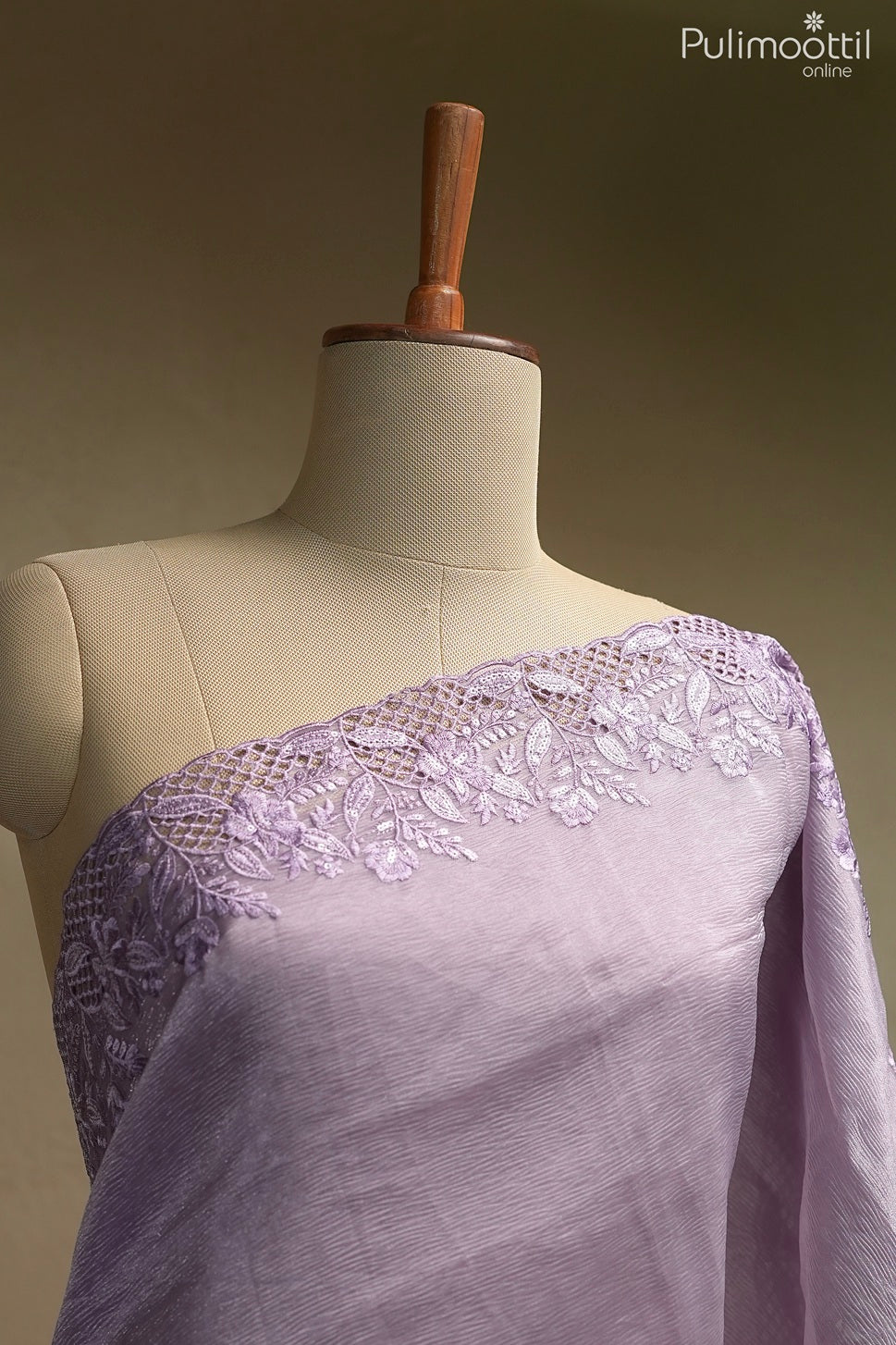 Lavender color crushed organza fancy saree