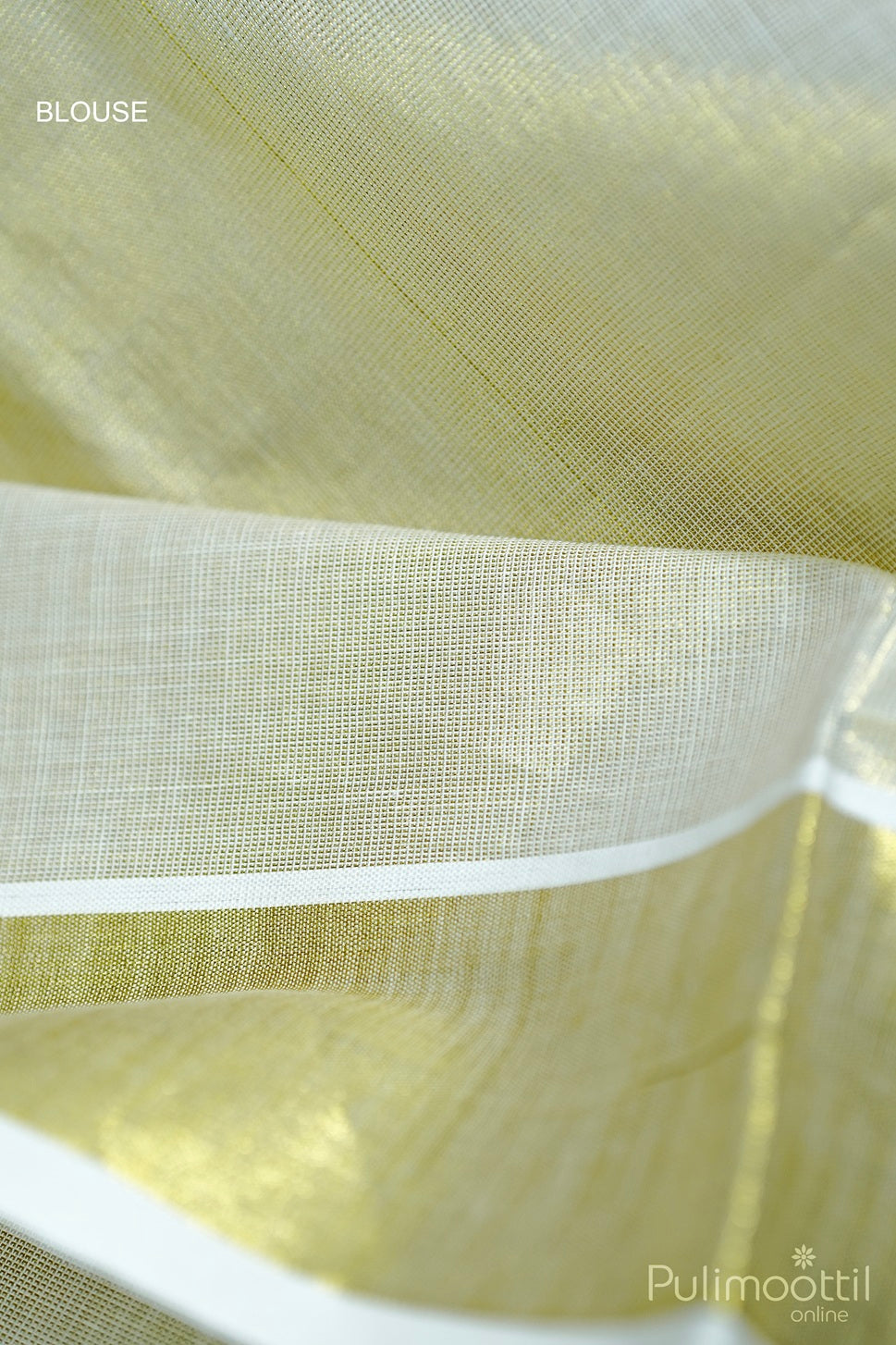 Golden tissue Kerala saree plain blouse piece with subtle shine and simple border detail