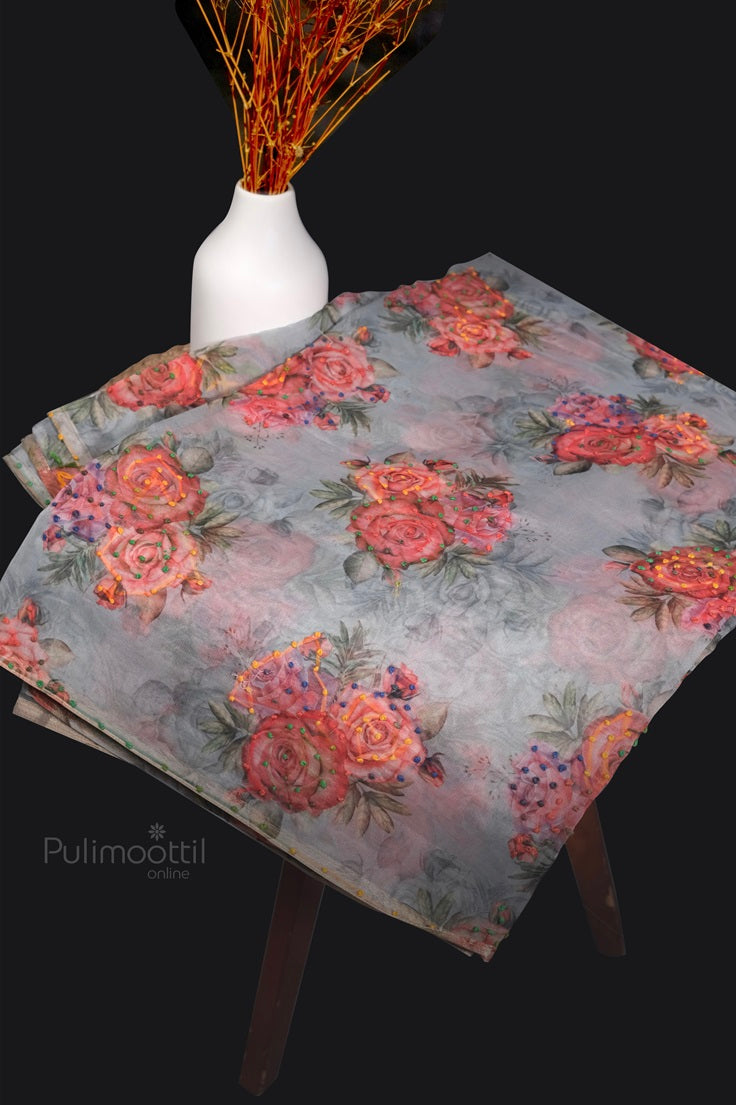 Gray Color Organza Saree