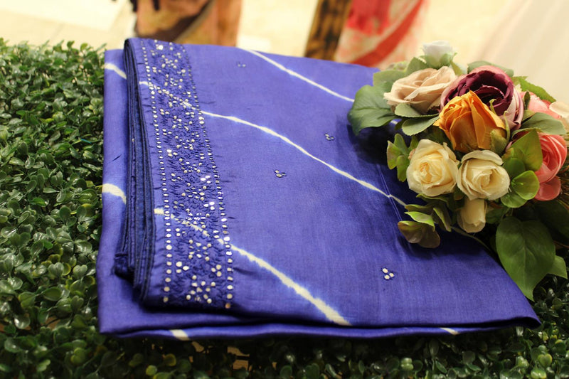 Royal Blue - White Shade Colour, Tussar Silk Saree.
