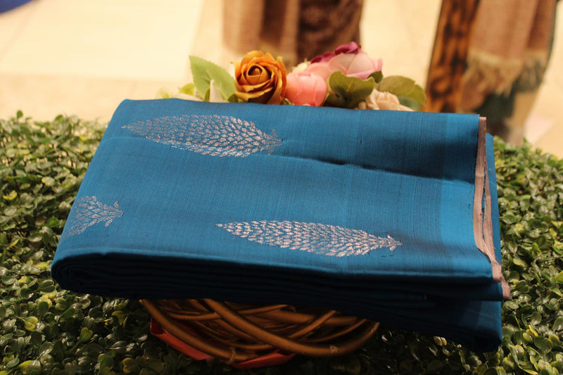 Teal blue Colour, Kanchipuram Designer Soft Silk Saree