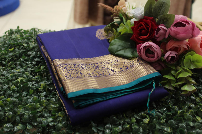 Indigo Colour, Kanchipuram Designer Soft Silk Saree.