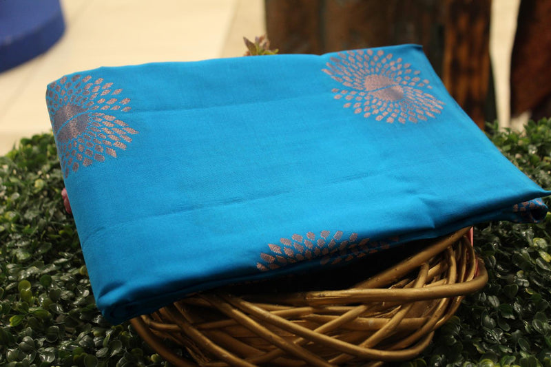 Vivid Sky Blue Colour, Kanchipuram Designer Soft Silk Saree.