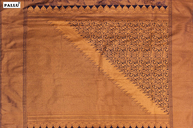 Copper Tissue with Navy blue Colour, Kanchipuram Designer Tissue Silk Saree.
