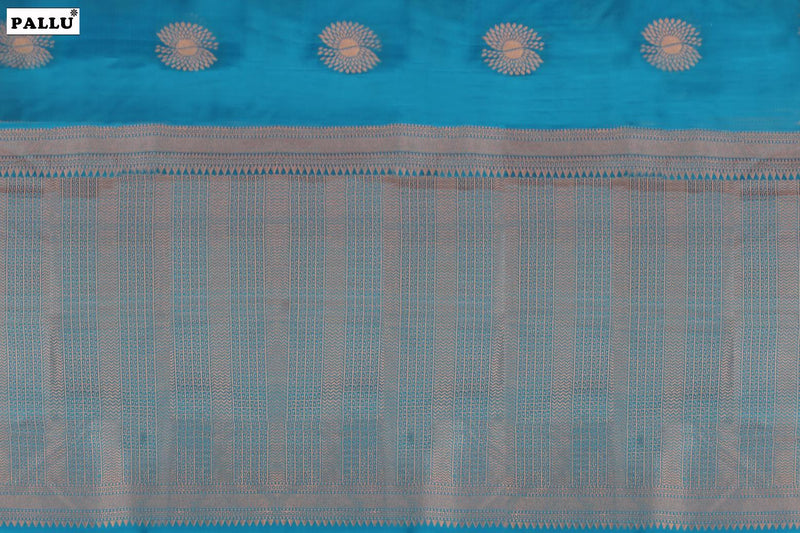 Vivid Sky Blue Colour, Kanchipuram Designer Soft Silk Saree.