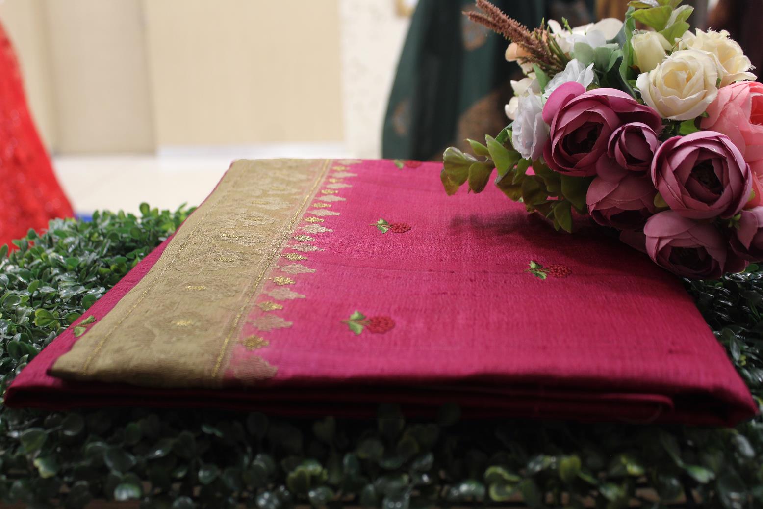 Pink - Red mix Colour, Jute Silk Saree