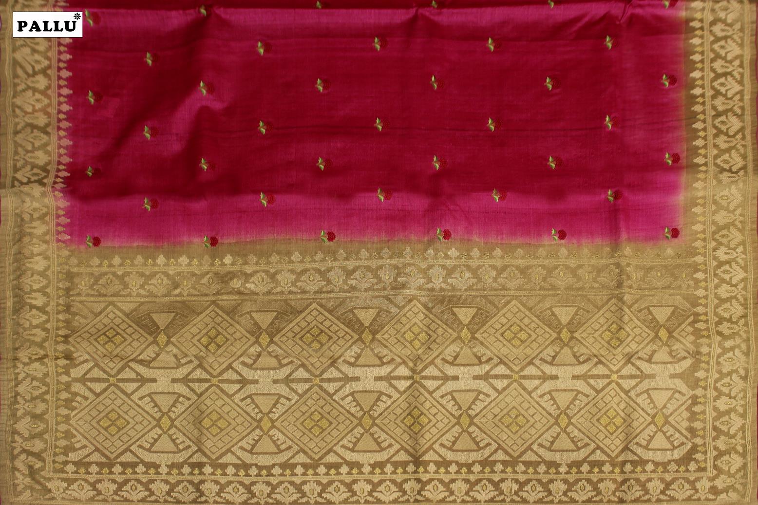 Pink - Red mix Colour, Jute Silk Saree