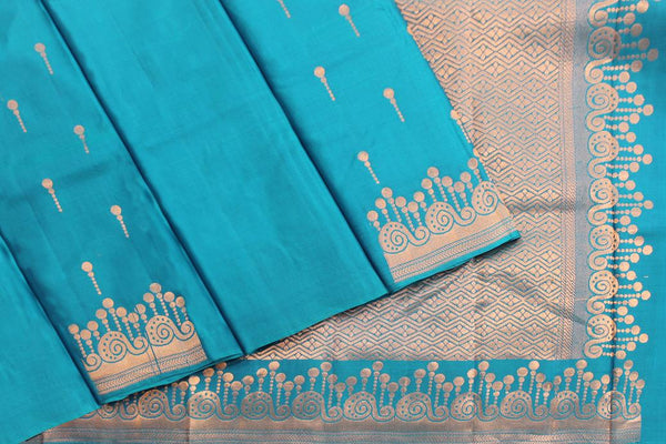 Light Curious Blue color, Kanchipuram Designer Silk Saree.