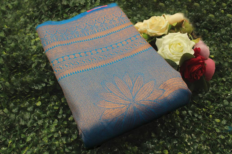 Cerulean Blue Colour, Bridal Designer Silk Saree.