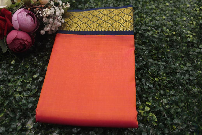 Light Saffron orange Colour, Kanchipuram Designer Soft Silk Saree