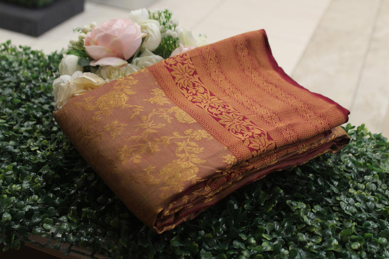 Golden & Maroon Colour, Bridal Designer Soft Silk Saree.