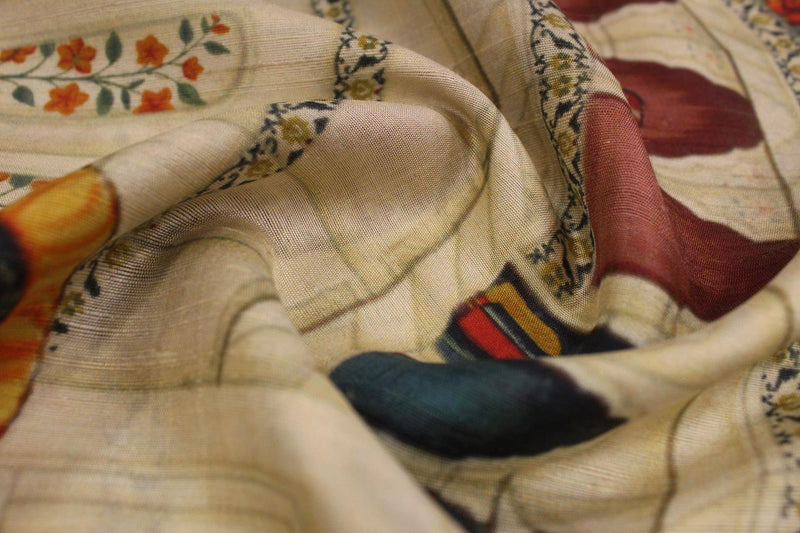 Screen print, Butter silk in Jute weaving Jute Silk Saree