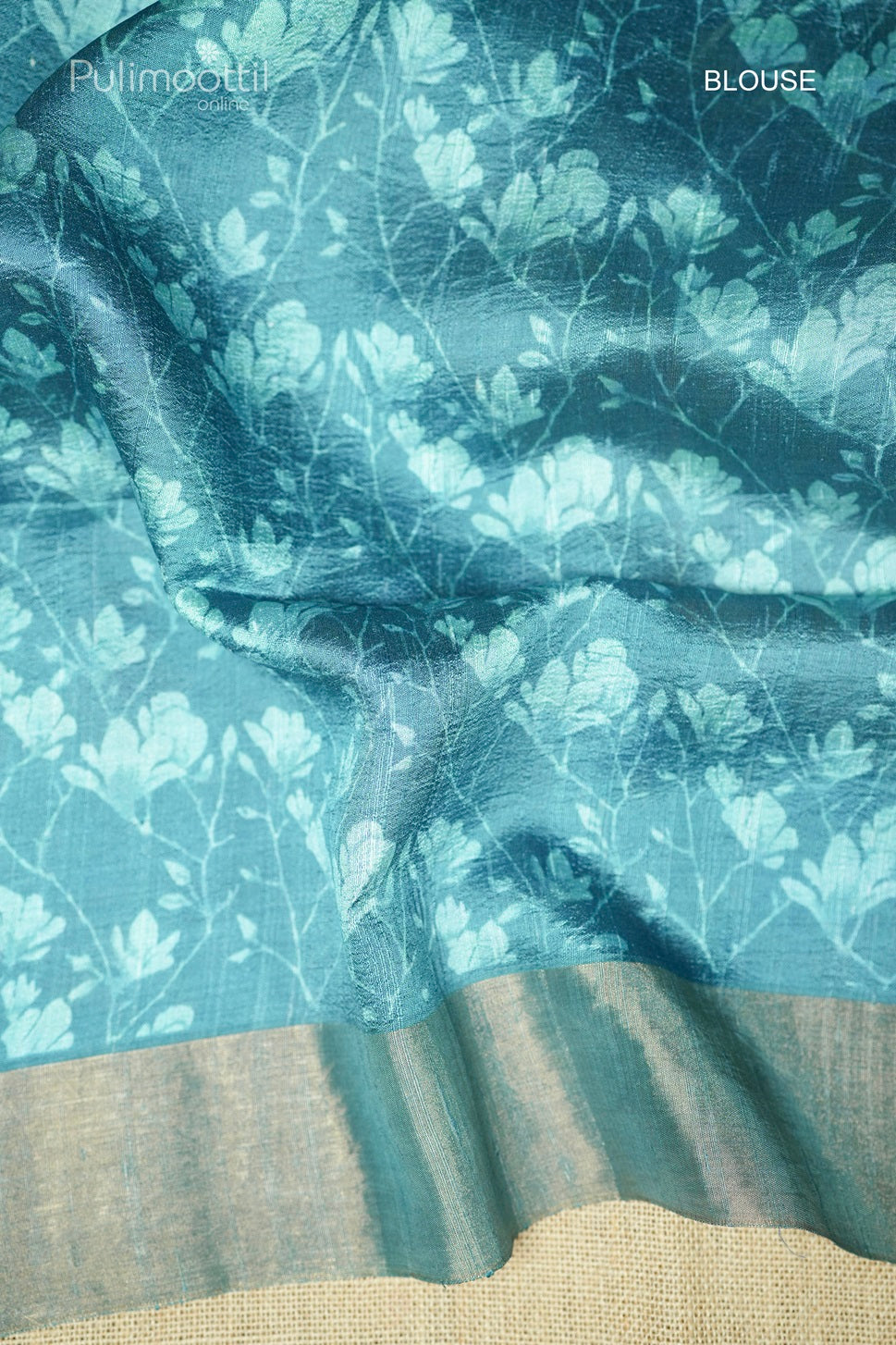 Pastel Blue Colour Printed Jute Silk Saree