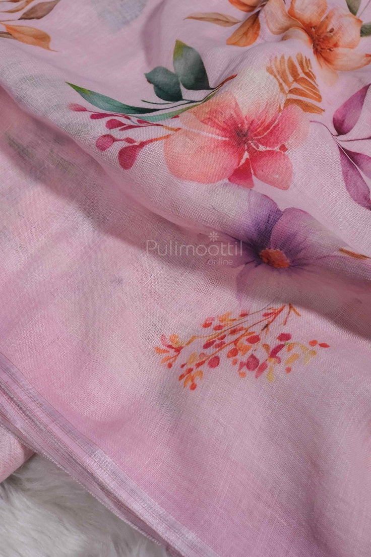 Light Pink  Color Linen Saree